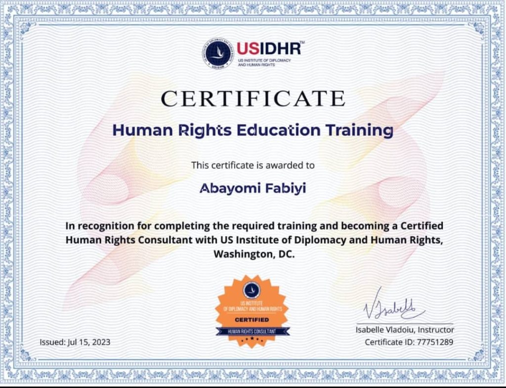 Yomi Fabiyi Certificate
